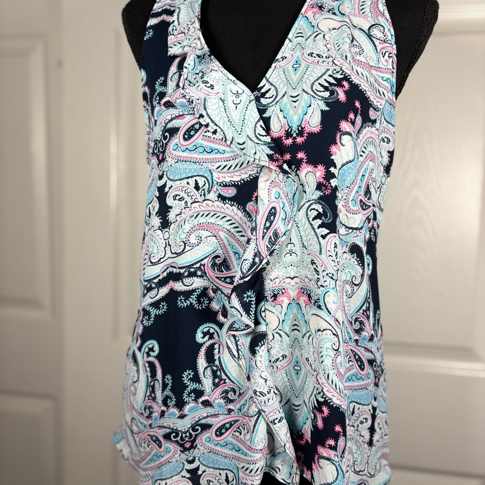 EUC Banana Republic Womens Small Ruffle Blouse Paisley Sleeveless